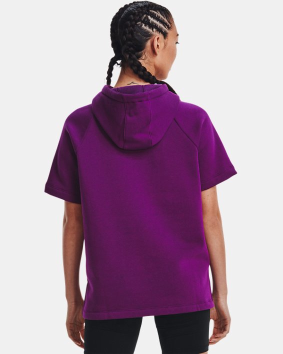 Damen UA Rival Kurzärmeliger Fleece-Hoodie, Purple, pdpMainDesktop image number 1